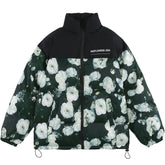 Wintermantel in Weiß mit Rosen-Print